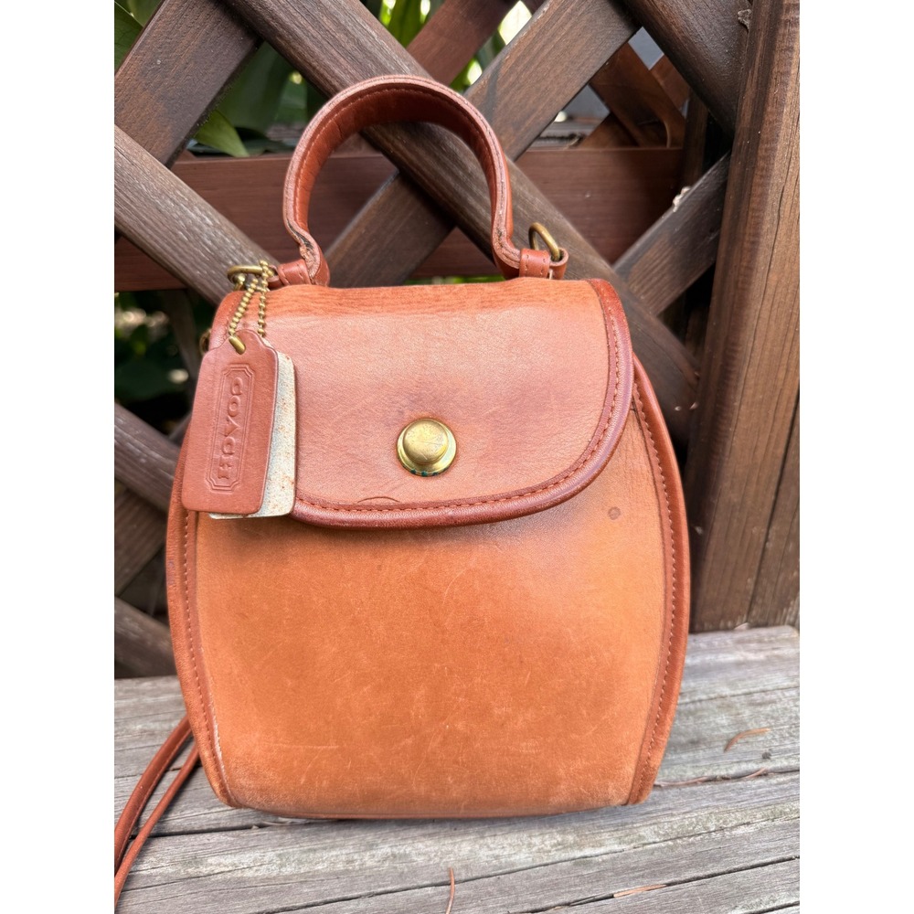 Vintage Coach Derby 9904 British Tan Leather Crossbody Bag Top Handle USA